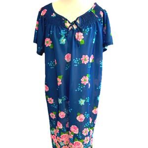 VTG Cottagecore Nightgown 2XL Housecoat Silky PJs Floral Amanda Paige Comfy Sexy